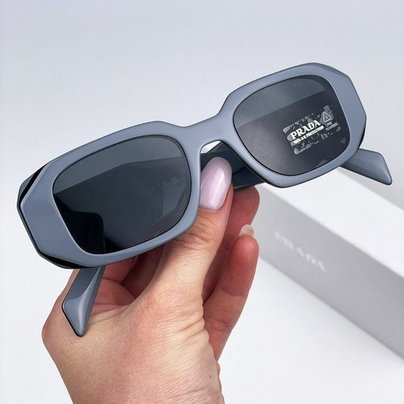 Prada PR17WS 11N09T Sunglasses Marble Gray Graphite Black Rectangle Unisex - Picture 3 of 14